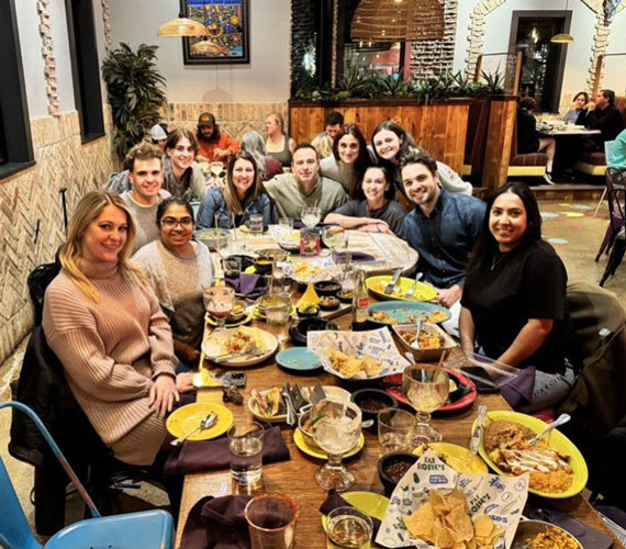 Group of colleagues having dinner